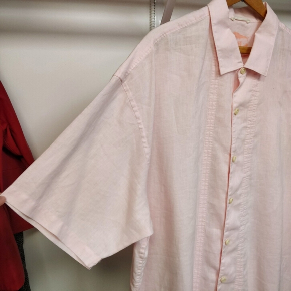 TOMMY BAHAMA Short Sleeve 100% Linen Shirt Beachy Bowling Style Pink Men's XXL - Picture 4 of 9